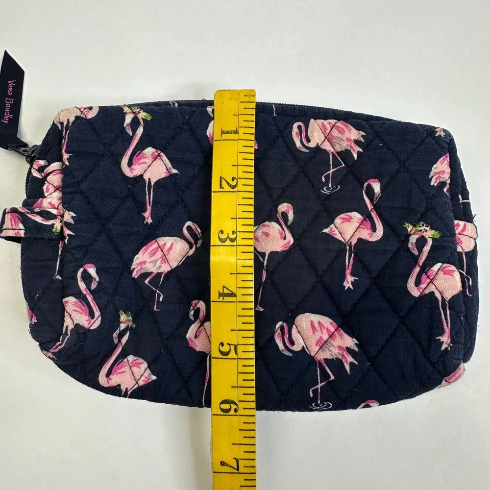 Vera Bradley Navy Pink Flamingo Quilted Cotton Zipper Cosmetic Makeup Bag Pouch